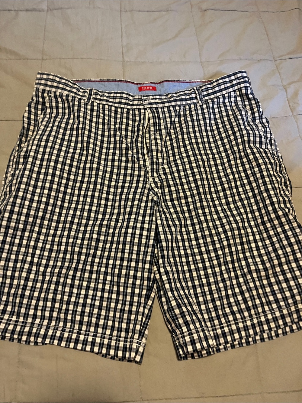 Izod Navy and White Plaid Casual Shorts